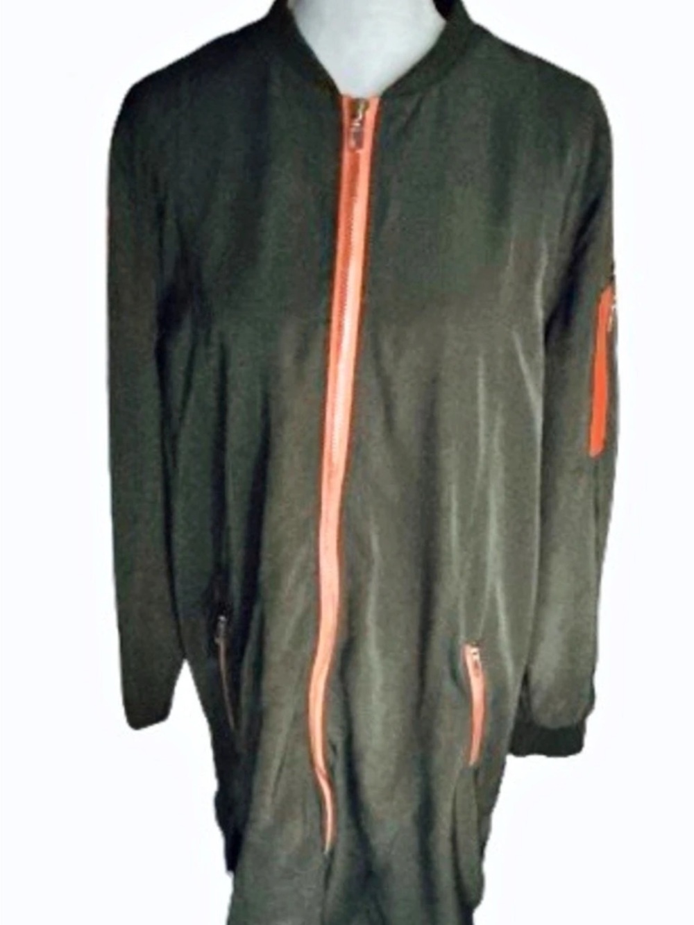 Army Green & Orange MISTIC PRISM By LISTICLE Long Lightweight Jacket Fall Autumn